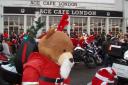 Rocking Santa turning up at the famous Ace bikers' cafe