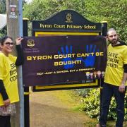 Save Byron Court campaigners outside the school in March