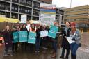 Junior doctors striking outside the Whittington Hospital this morning. Picture: Ken Mears