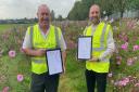 Veolia's Malcolm Edmunds, contract manager for grounds maintenance and Paul Bond, environment manager, after Brent wins big at London in Bloom