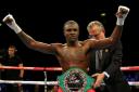 Ohara Davies celebrates victory over Andrea Scarpa during the WBC Silver super lightweight title bout with Andrea Scarpa at the SSE Arena, Wembley.