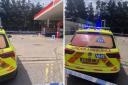 Screengrabs from a video posted by @CrimeLDN of a crime scene at the Esso petrol station