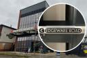 An Edgware Road sign spelt as 'Edgeware Road' in Brent Cross West