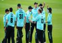 Surrey celebrate taking wicket during the Vitality Blast T20 match at the Kia Oval, London. Picture date: Friday June 25, 2021.
