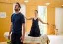 David Walmsley as Agamemnon and Eileen Walsh as Clytemnestra in rehearsal for Girl On An Altar by Marina Carr at the Kiln Theatre