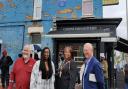 Dawn Butler has been  honoured with blue plaque in Waltham Forest above where her father's bakery used to be. Here with (L_R) Cllr Paul Douglas, mayor Elizabeth Baptiste and John Cryer MP