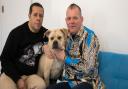 Gustavo (left) and Andrew William-Coleman with Bessie the dog. Picture: Jonathan Goldberg