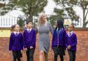 Leopold Primary School head Rachel Mollett with year-six students