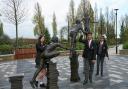 Alperton students Chantall, Patham and Nisha with the sculpture