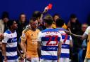 QPR's Andre Dozzell is shown a red card during their game against Leicester City