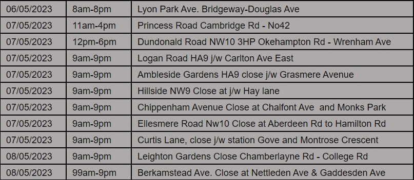 Brent Road Closures. Brent Council has agreed to waive road closure fees to make street parties easier to organise. Image Credit: Brent Council. Permission to use with all LDRS partners