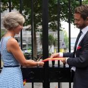 MCC President Clare Connor and Ben Heyhoe Flint open the new Rachael Heyhoe Flint Gate at Lord's