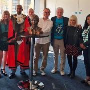 A bronze bust of Rolling Stones drummer Charlie Watts, the Wembley Whammer, unveiled in Brent Civic Centre