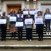Hackney Council workers outside the Town Hall make the case for gender equality.