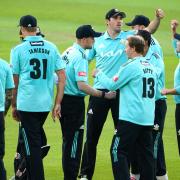 Surrey celebrate taking wicket during the Vitality Blast T20 match at the Kia Oval, London. Picture date: Friday June 25, 2021.