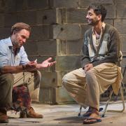 Daniel Lapaine and Sid Sagar in The Invisible Hand by Ayad Akhtar at the Kiln Theatre.