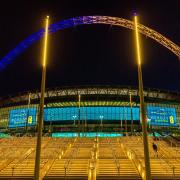 Wembley Park was lit up on Friday night in support of Ukraine.