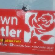 Dawn Butler's office constituency office window in High Road, Willesden, was damaged