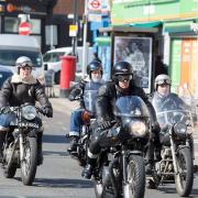 Bikers from Ace Cafe in Stonebridge following the funeral cortege for actor Colin Campbell (Picture: Jonathan Goldberg)