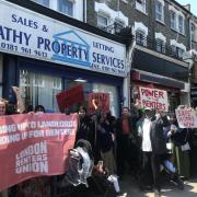 Protest Outside Letting Agent. A protest took place outside a letting agent accused of renting out \'dangerous\' homes. Image Credit: London Renters Union