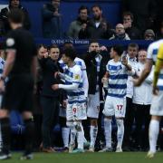 QPR boss Gareth Ainsworth talks to his players during last season's home meeting with Watford