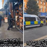Screengrabs from Snapchat videos showing a raid in Harlesden