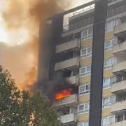 A screengrab from a video shared by @IvoRBFCosta  showing the Kilburn Square fire