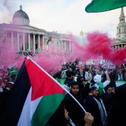 Protesters at a Palestine march in central London on November 4