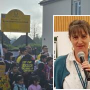 A protest outside Byron Court Primary School and (inset) Jennifer Cooper from the Brent NEU