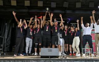 Brent celebrate their volleyball success at the London Youth Games.
