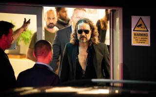 Russell Brand leaves the Troubabour Wembley Park theatre in north-west London after performing a comedy set
