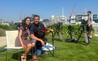 Sharmine Chowdhury-Tse with Bear Grylls, who surprised her on The One Show