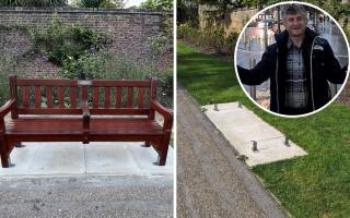 Martin's bench (left) and how the location look now that the bench is stolen (right)
