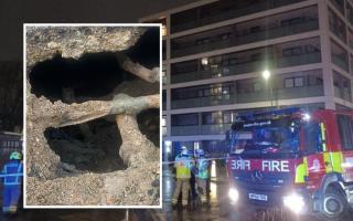 A look at the sinkhole and the London Fire Brigade at Malvern Road