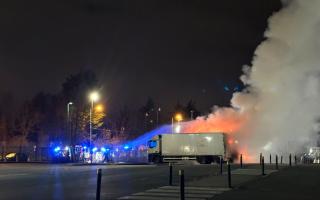 Fire crews tackle a burning HGV in the car park of B&Q in Depot Approach, Cricklewood, on Sunday