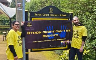 Save Byron Court campaigners outside the school in March